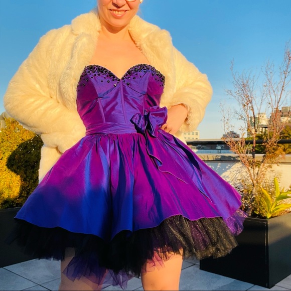 Corset Crystal Chameleon Silk Tutu Standing A-Line Princess Strapless Mini Dress - Picture 7 of 17